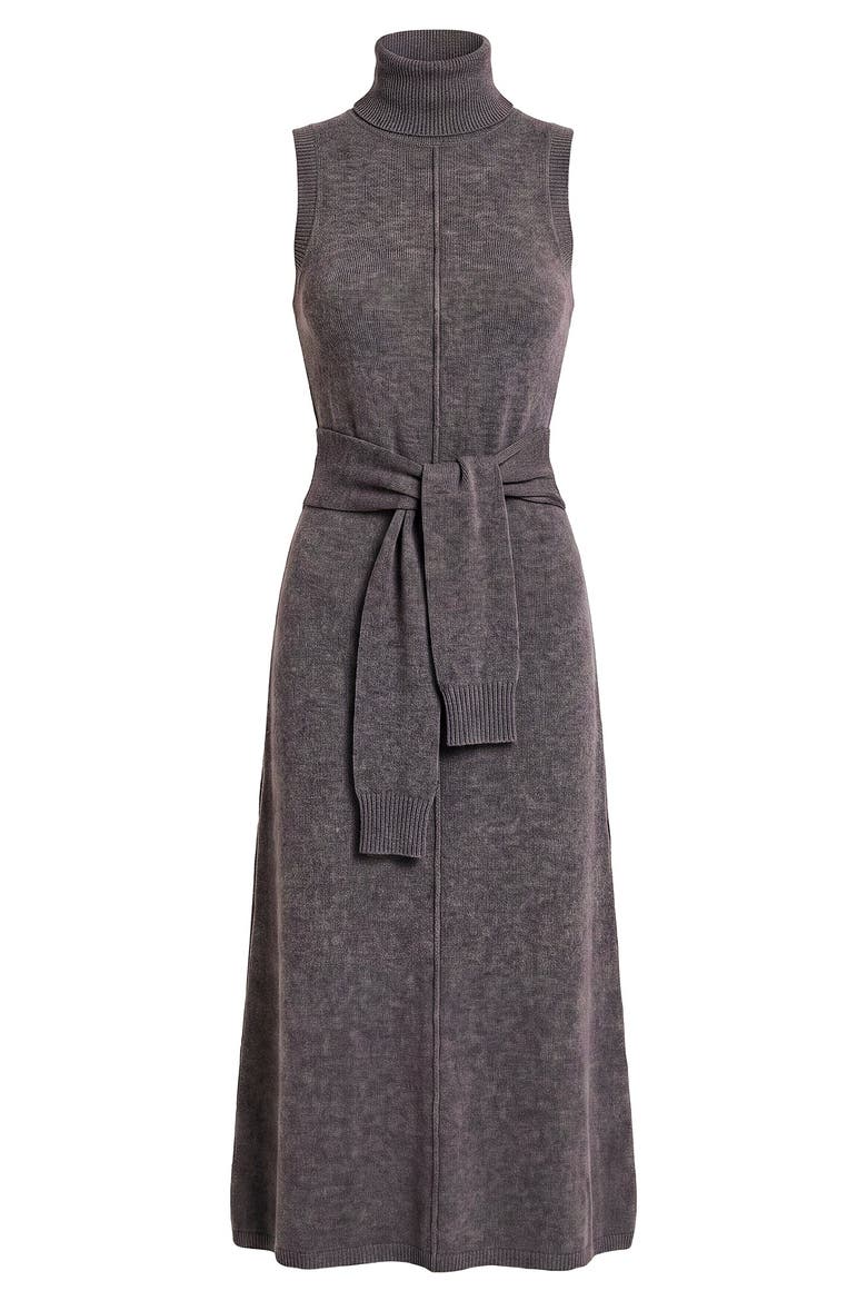 Zinnia Rollneck Tie Waist Dress, Alternate, color, Charcoal