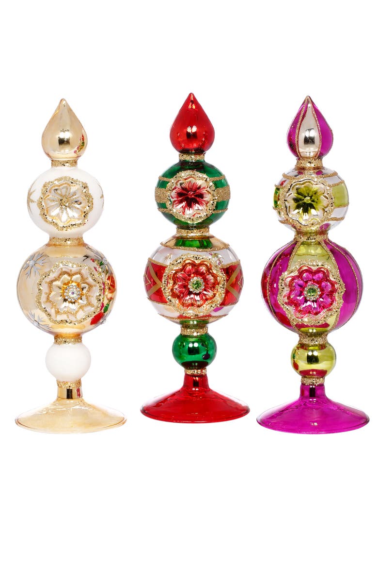 Triple Stack Finial Ornament, Set of 6, Main, color, Pink