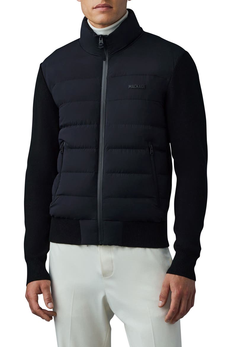 Haney City Water Resistant 800 Fill Down Hybrid Jacket, Main, color, BLACK