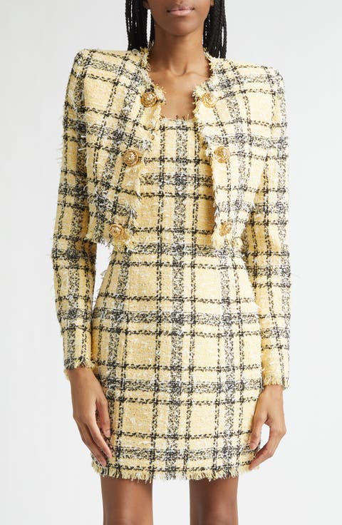Glitter Plaid Tweed Crop Jacket