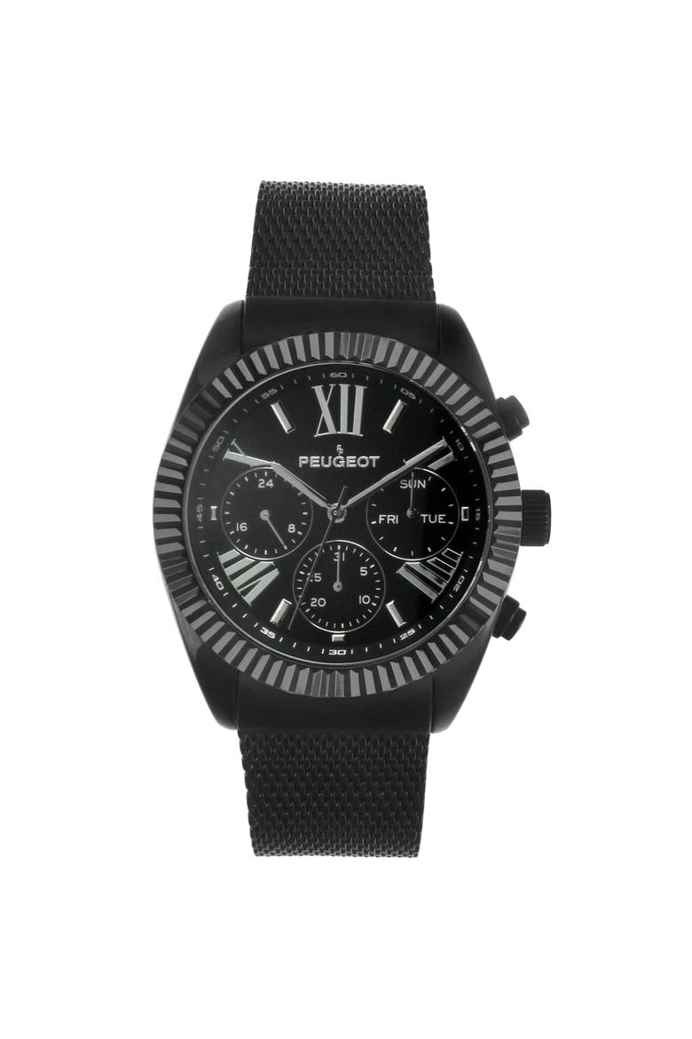 Multi-Function Steel Mesh Fluted Bezel Watch - 42MM, Main, color, Black