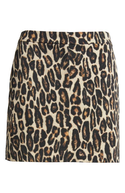 Theory Leopard Print Stretch Wool Miniskirt In Beige Multi