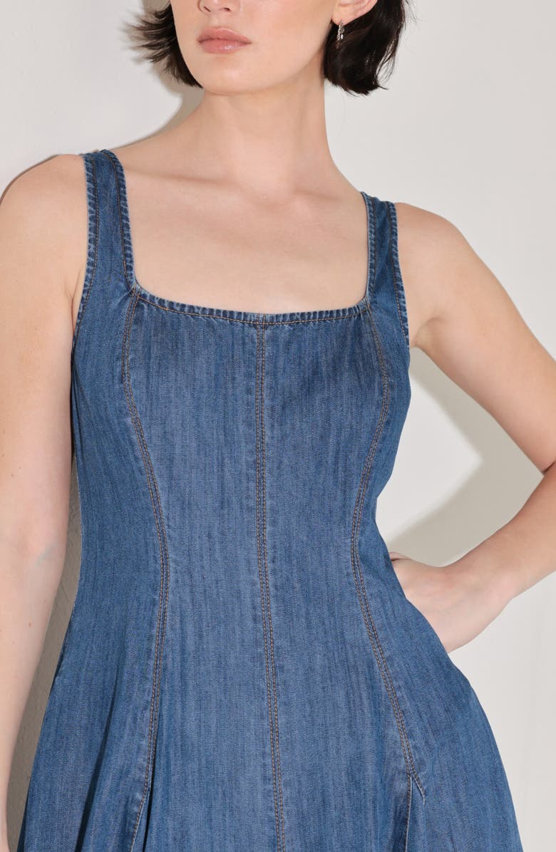 FREEMARKET Square Neck A-Line Denim Midi Dress, Alternate, color, Medium Indigo