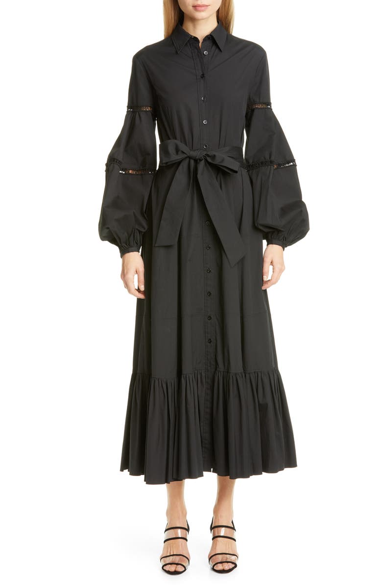 Carolina Herrera Logo Trim Long Sleeve Maxi Shirtdress, Main, color, 