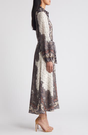 Tie Belt Long Sleeve Midi Shirtdress