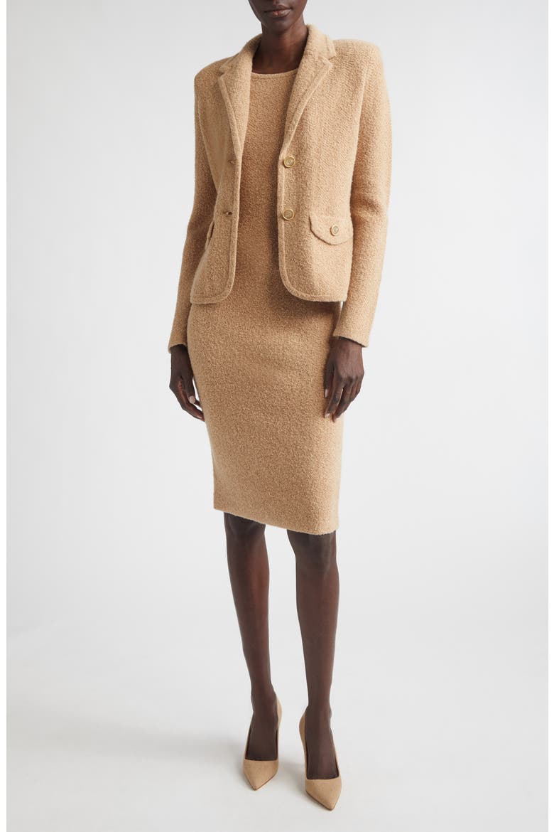 Cotton & Wool Blend Tweed Sweater Dress, Alternate, color, CAMEL TWEED MULTI