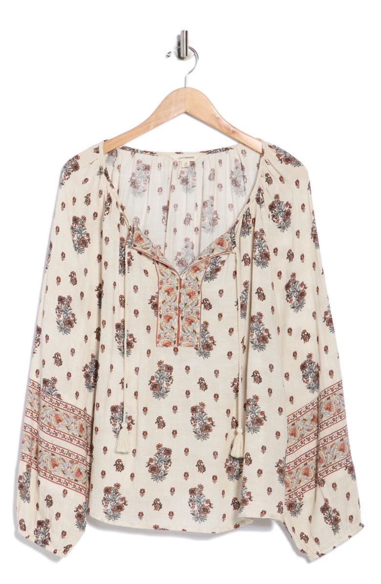 Lucky Brand Split Neck Top, Main, color, Tofu Multi