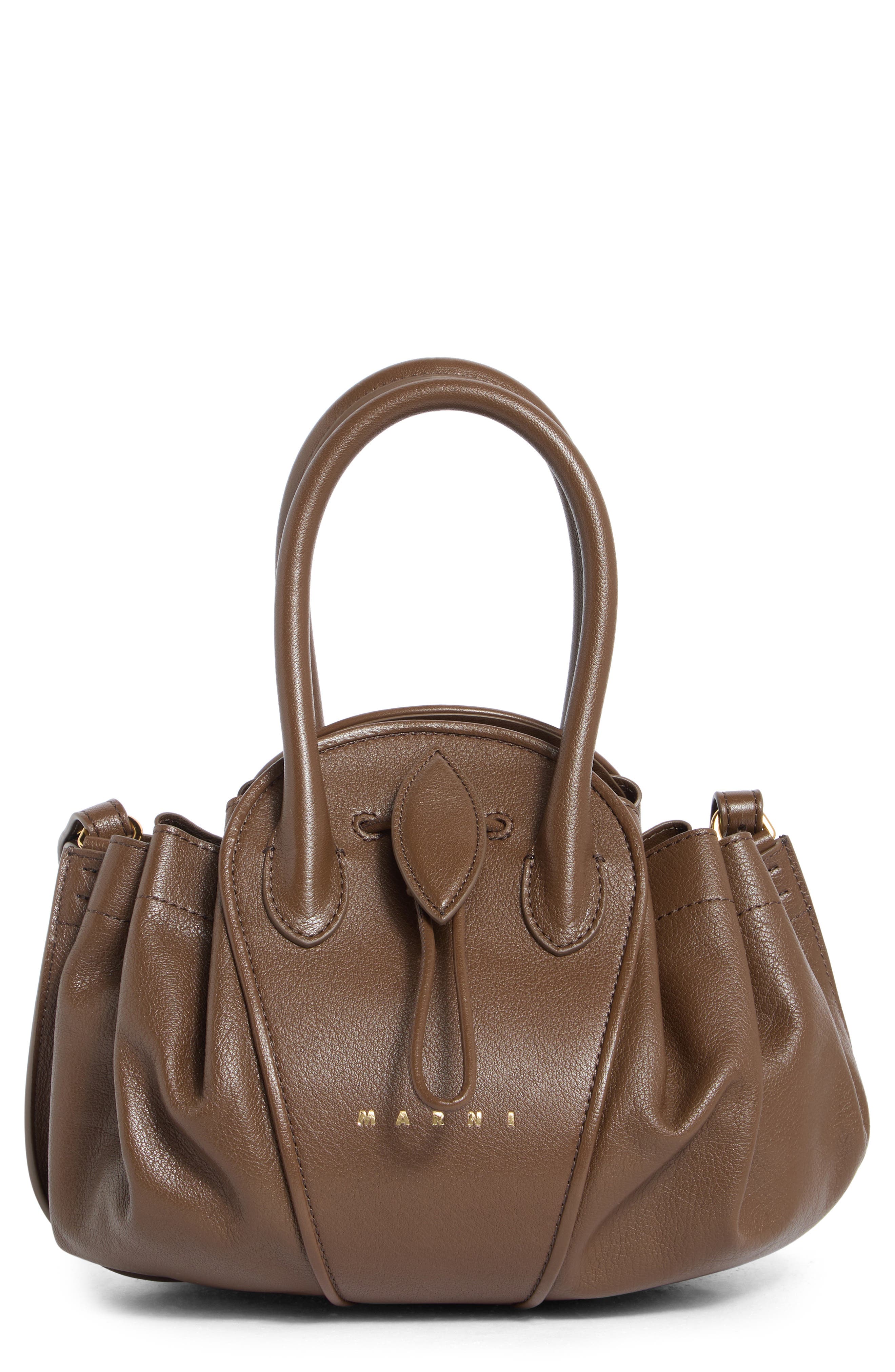 Marni Small Tulipea Leather Handbag, Main, color, Marmot