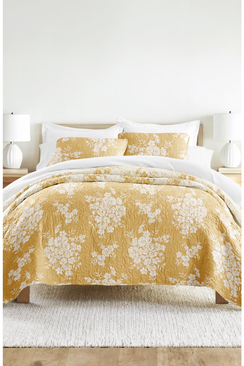 Pattern Reversible Quilt & Sham Set, Alternate, color, MUSTARD