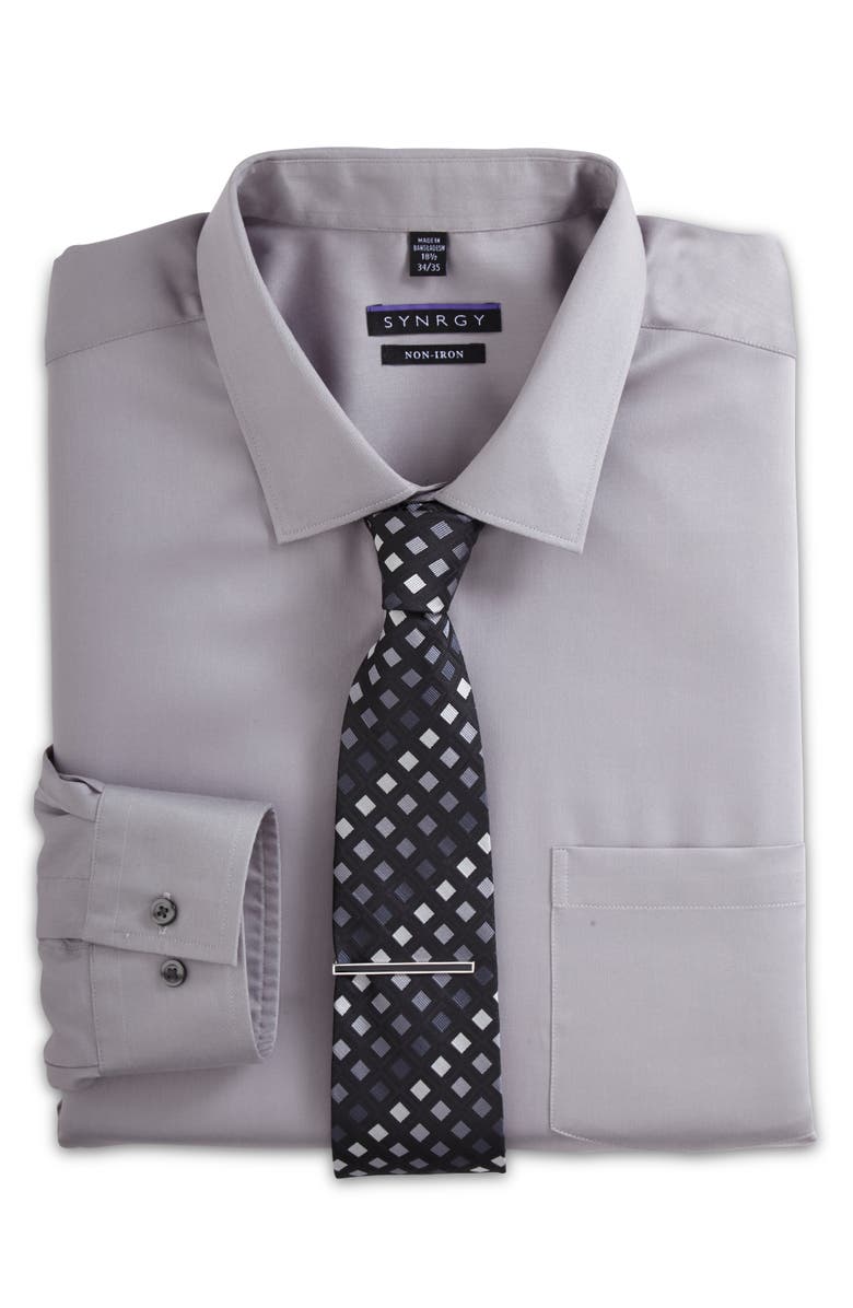 Synrgy by DXL Big & Tall Sateen Dress Shirt, Alternate, color, Gun Metal Grey