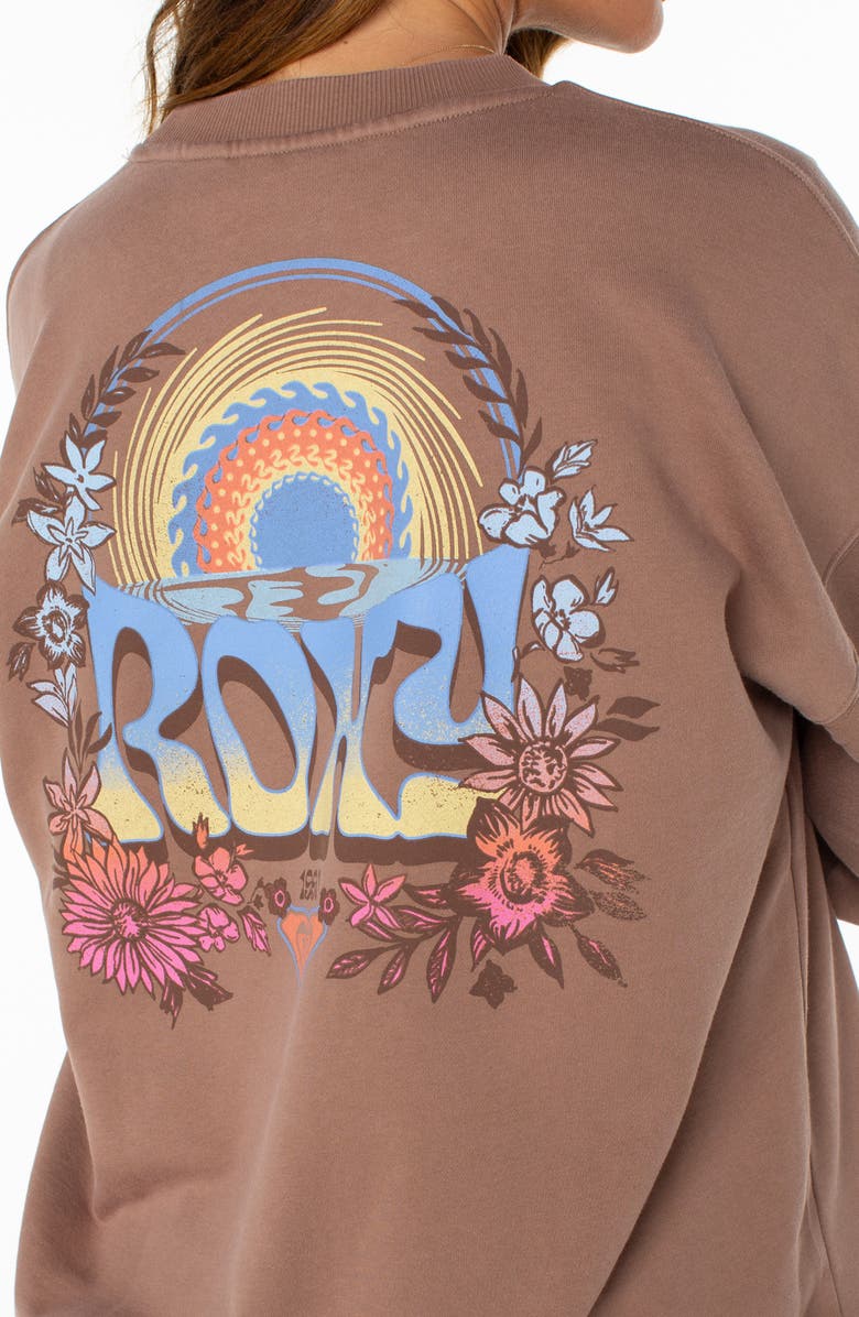 Roxy Lineup Oversize Cotton Blend Graphic Sweatshirt, Alternate, color, Brownie