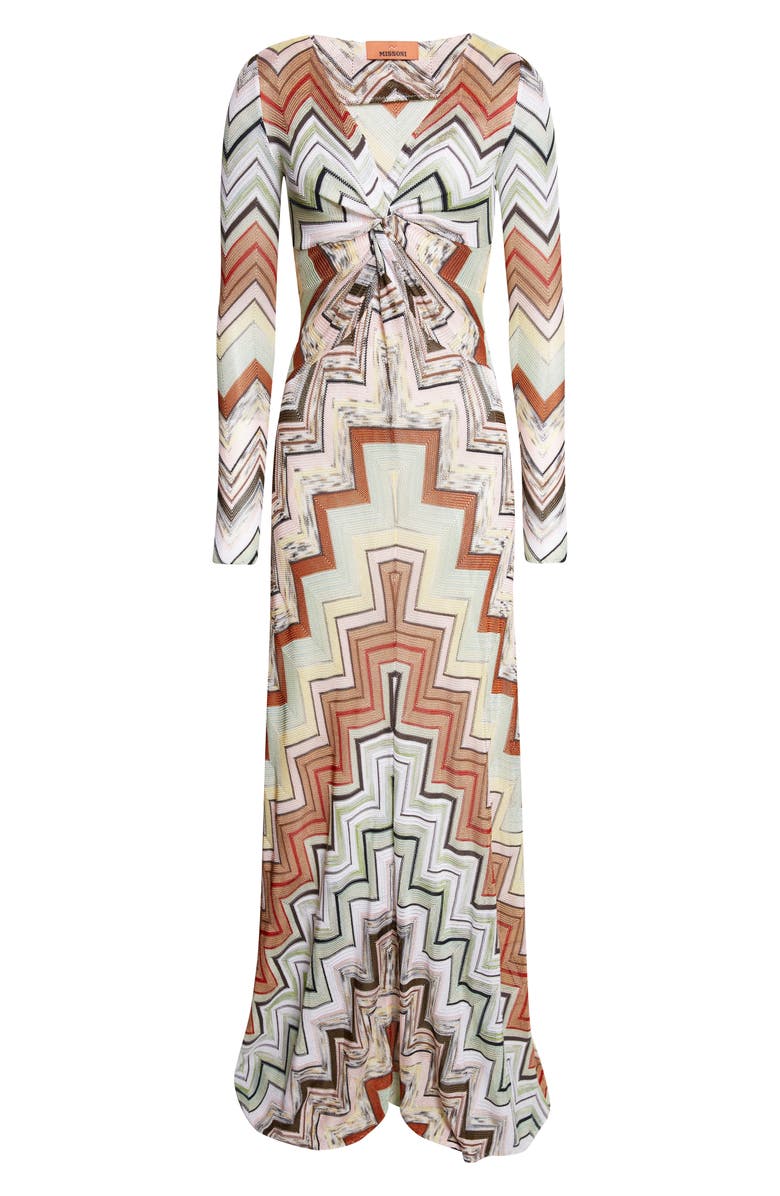 Missoni Long Sleeve Twist Front Zigzag Knit Maxi Dress, Alternate, color, Multi Green Camel White Pink