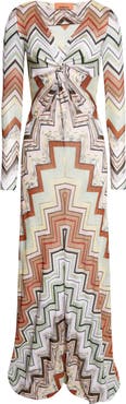 Missoni Long Sleeve Twist Front Zigzag Knit Maxi Dress