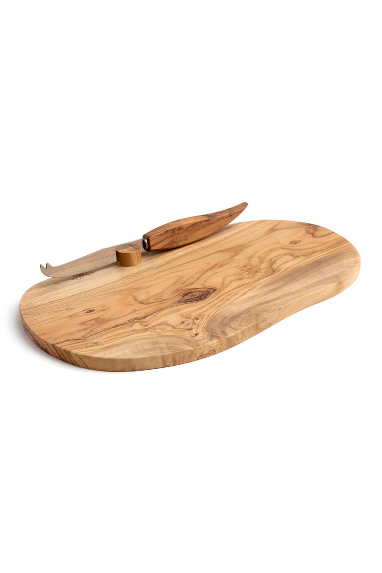Olive Wood Cheese Board & Knife Set, 13-Inch x 7-Inch, Main, color, Brown