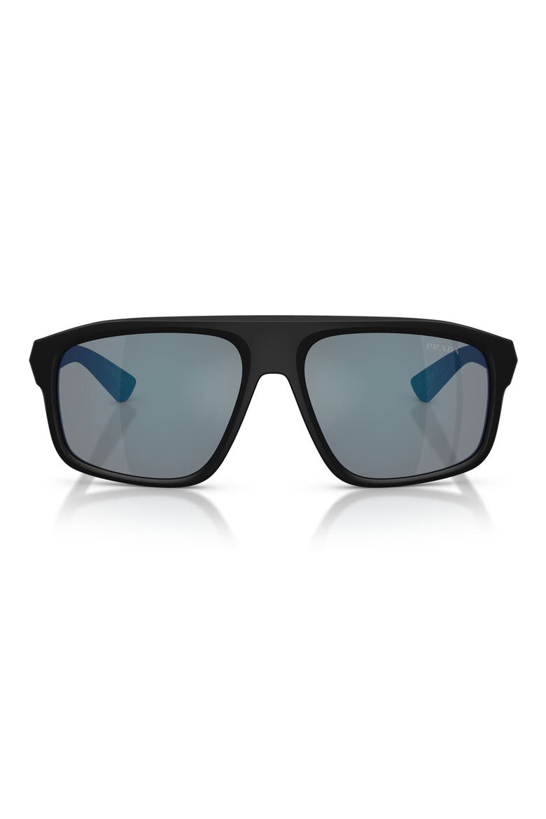 59mm Shield Sunglasses, Main, color, MATTE BLACK / GREY BLUE/ RED