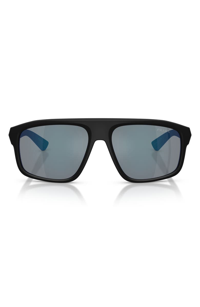 Prada Linea Rossa 59mm Shield Sunglasses, Main, color, Matte Black / Grey Blue/ Red