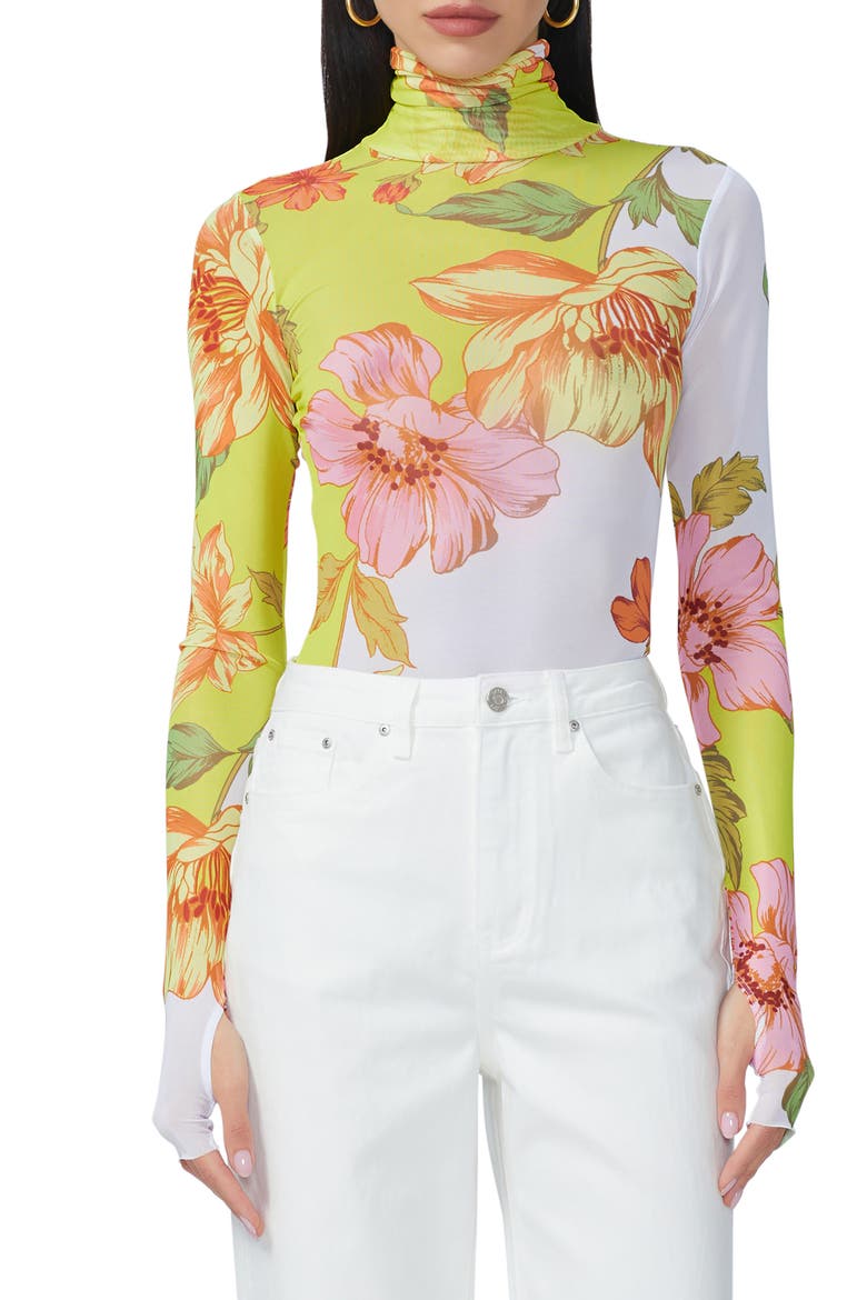 Zadie Print Turtleneck Mesh Top, Main, color, COLOR BLOCK FLORAL
