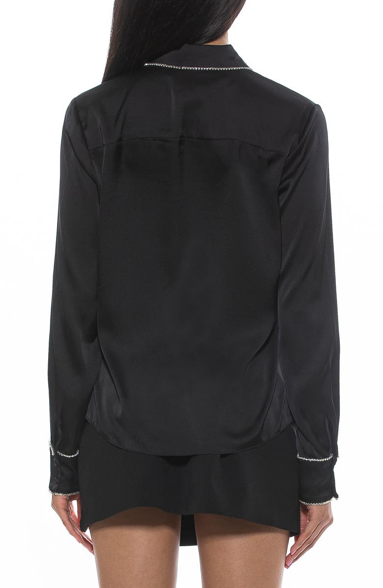 Alexia Admor Rachel Rhinestone Trim Satin Button-Up Blouse, Alternate, color, 