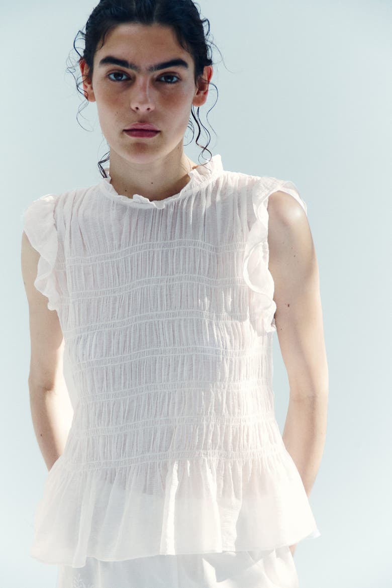 Smocked Peplum Top, Alternate, color, White
