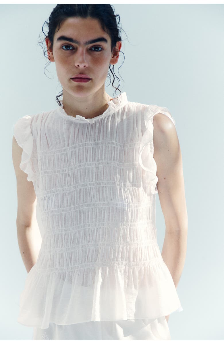 H&M Smocked Peplum Top, Alternate, color, White