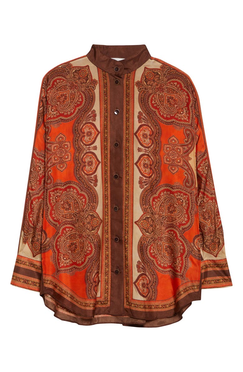Zimmermann Mahon Paisley Print Habutai Silk Button-Up Shirt, Alternate, color, Tangerine Paisley