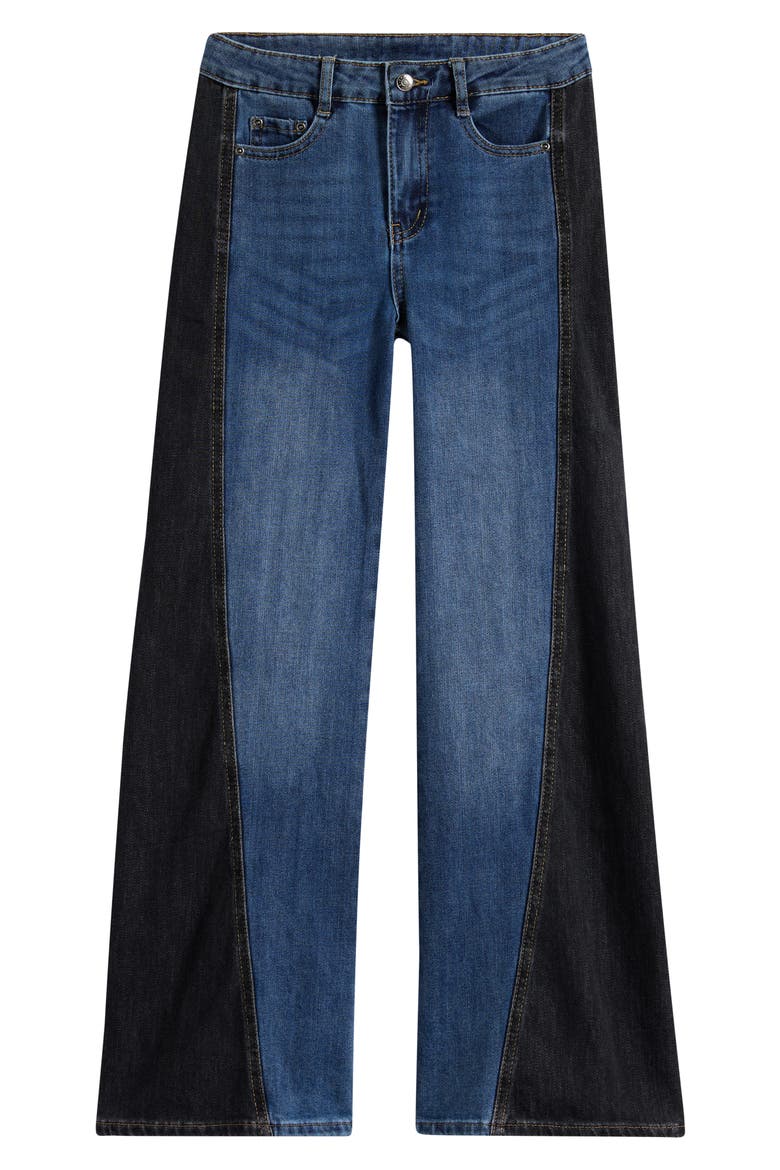 Kids' Wide Leg Contrast Panel Jeans, Main, color, INDIGO