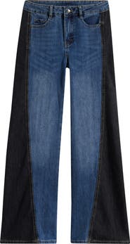 Tractr Kids' Wide Leg Contrast Panel Jeans