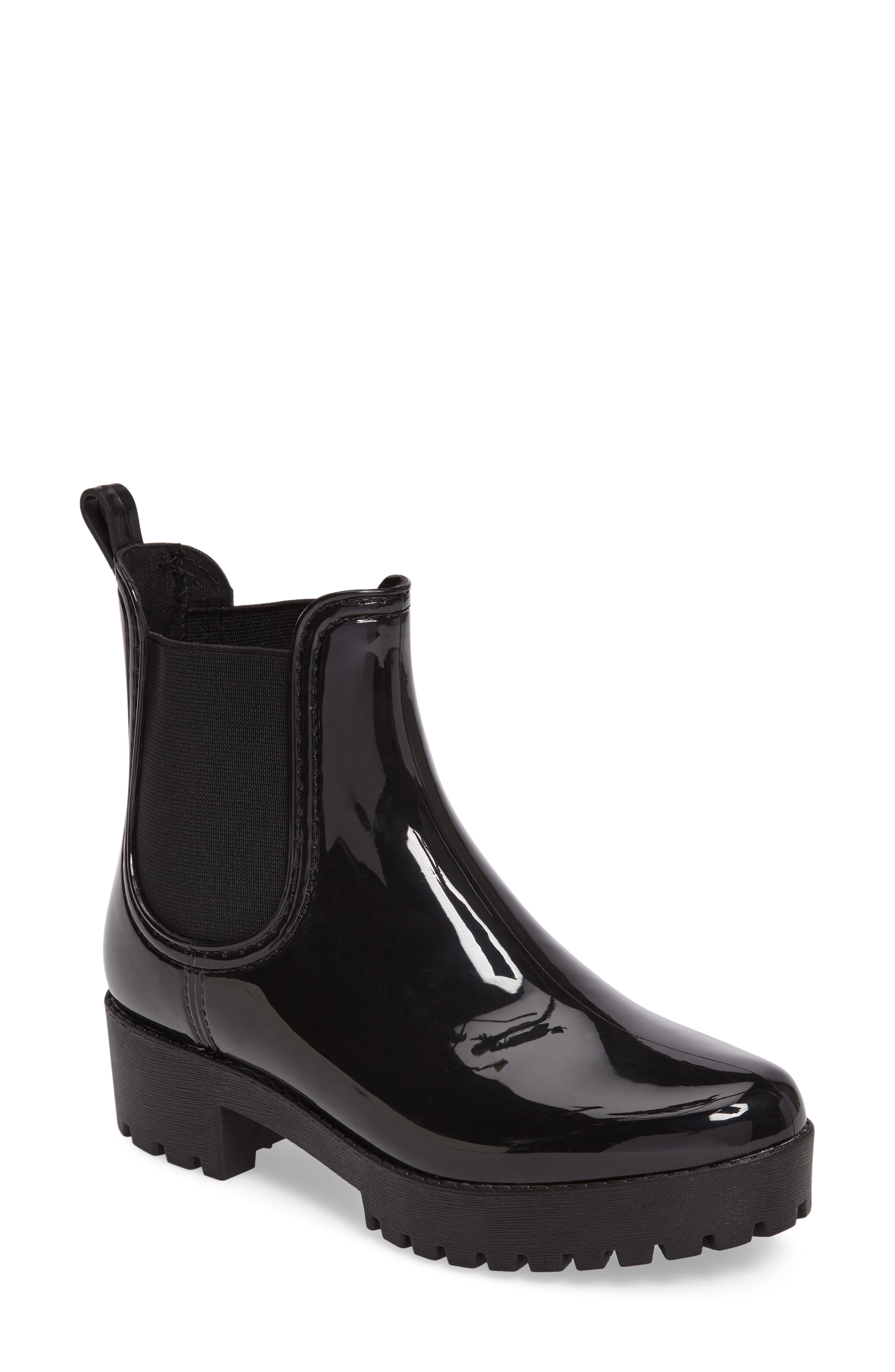 Cloudy Waterproof Chelsea Rain Boot, Main, color, BLACK SHINY BLACK
