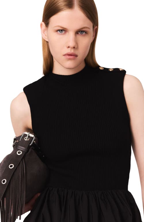 Maje Robe Courte En Maille Et Taffetas In Black