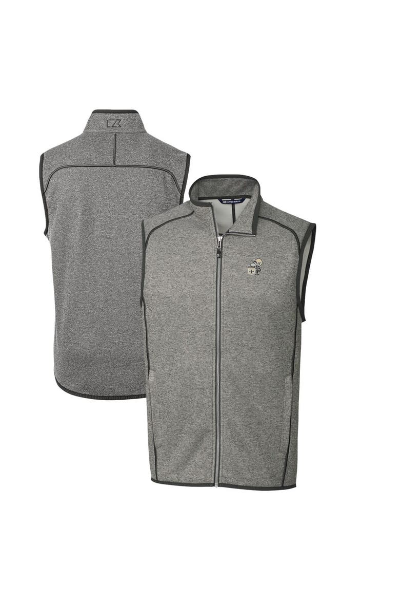 Men's Cutter & Buck Heather Gray New Orleans Saints Throwback Logo Mainsail Sweater-Knit Full-Zip Vest, Alternate, color, Heather Gray