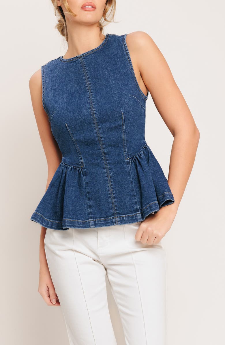 FLYING TOMATO Denim Peplum Top, Main, color,