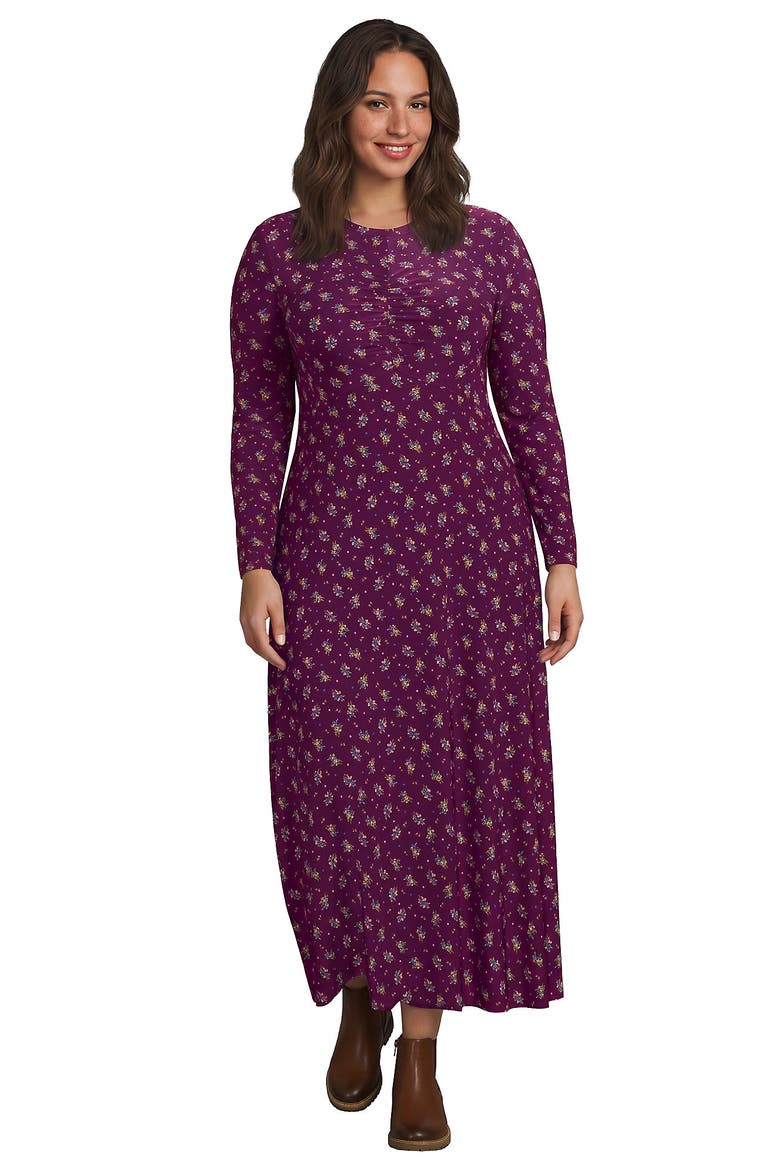 Silky Knit Ruched Maxi Dress, Main, color, Vivid Plum/Pear Floral