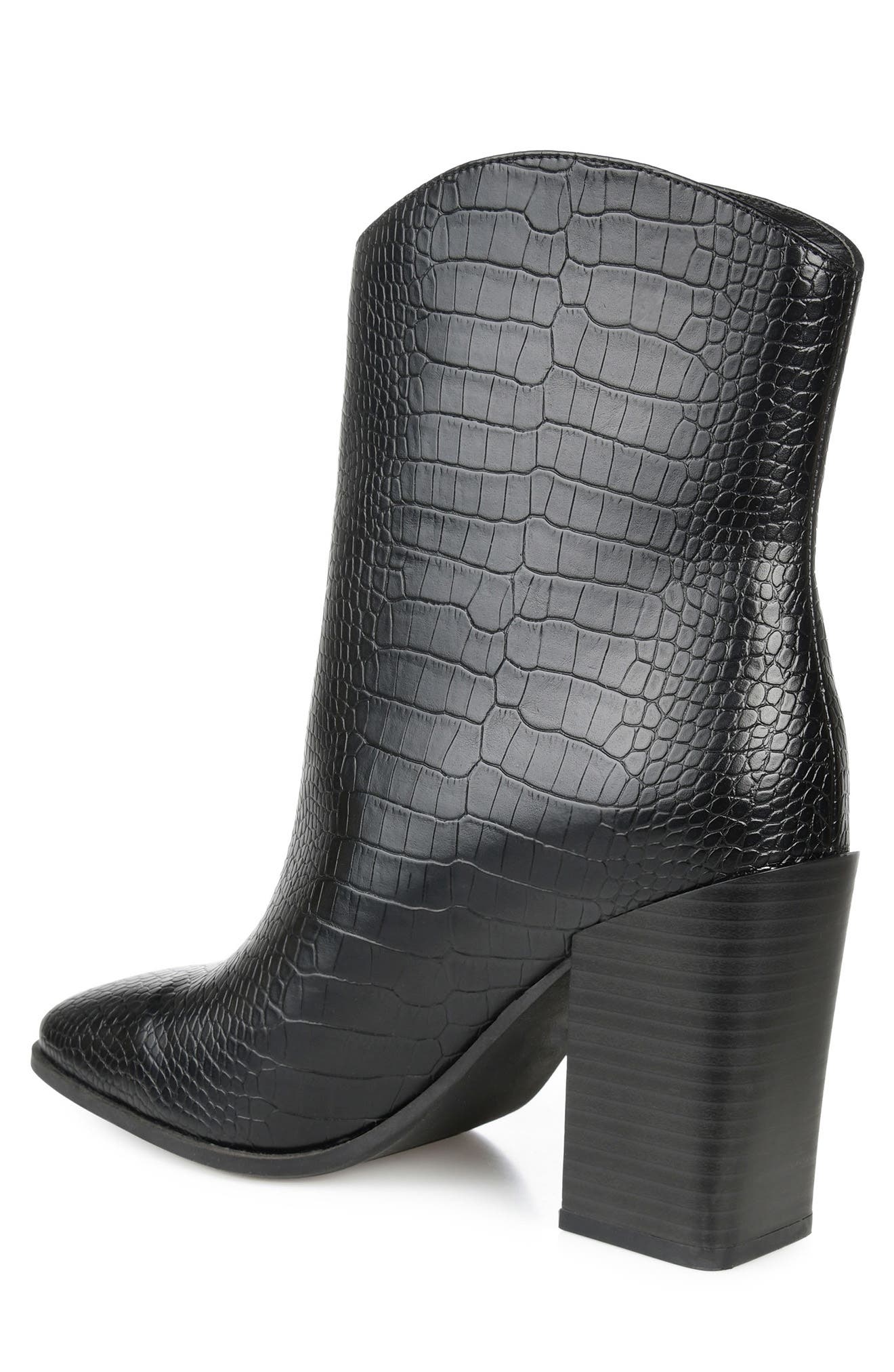 Journee Collection Brekkin Croc Embossed Western Bootie, Alternate, color, Black