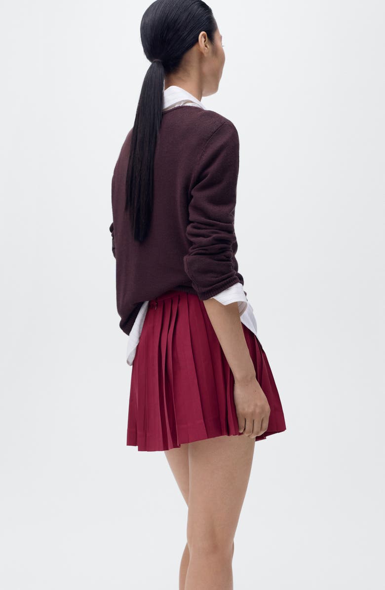 MANGO Buckle Pleated Skirt, Alternate, color, Maroon