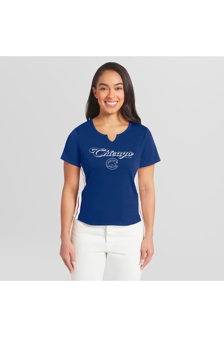 Women's WEAR by Erin Andrews  Royal Chicago Cubs Notch Neck Cropped T-Shirt, Main, color, Royal