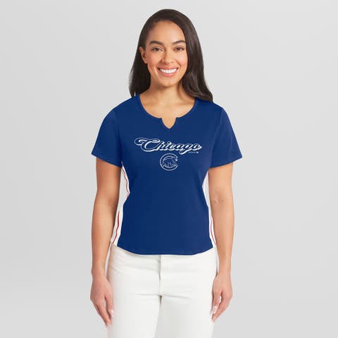 Women's WEAR by Erin Andrews  Royal Chicago Cubs Notch Neck Cropped T-Shirt