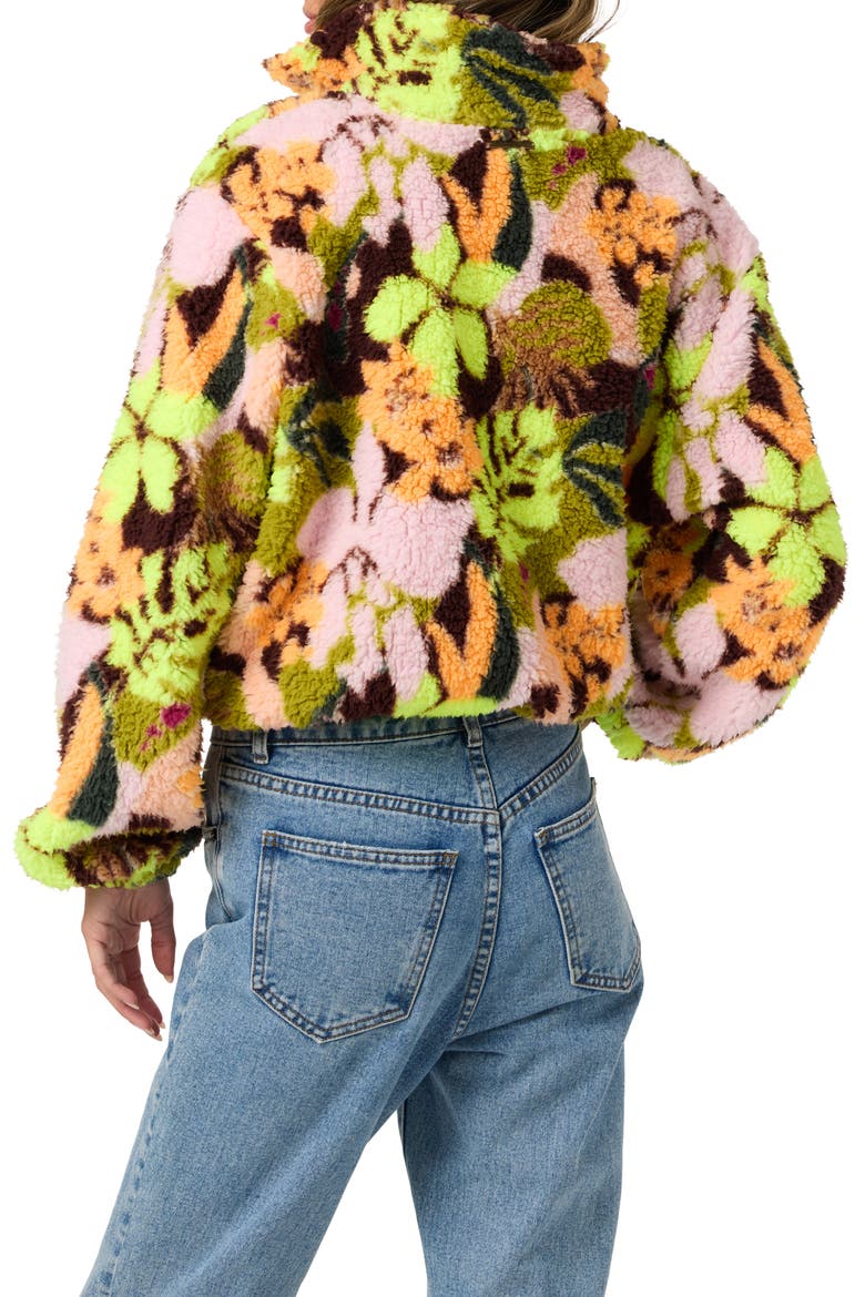 Kacey High Pile Floral Half Zip Jacket, Alternate, color, CHARTREUSE