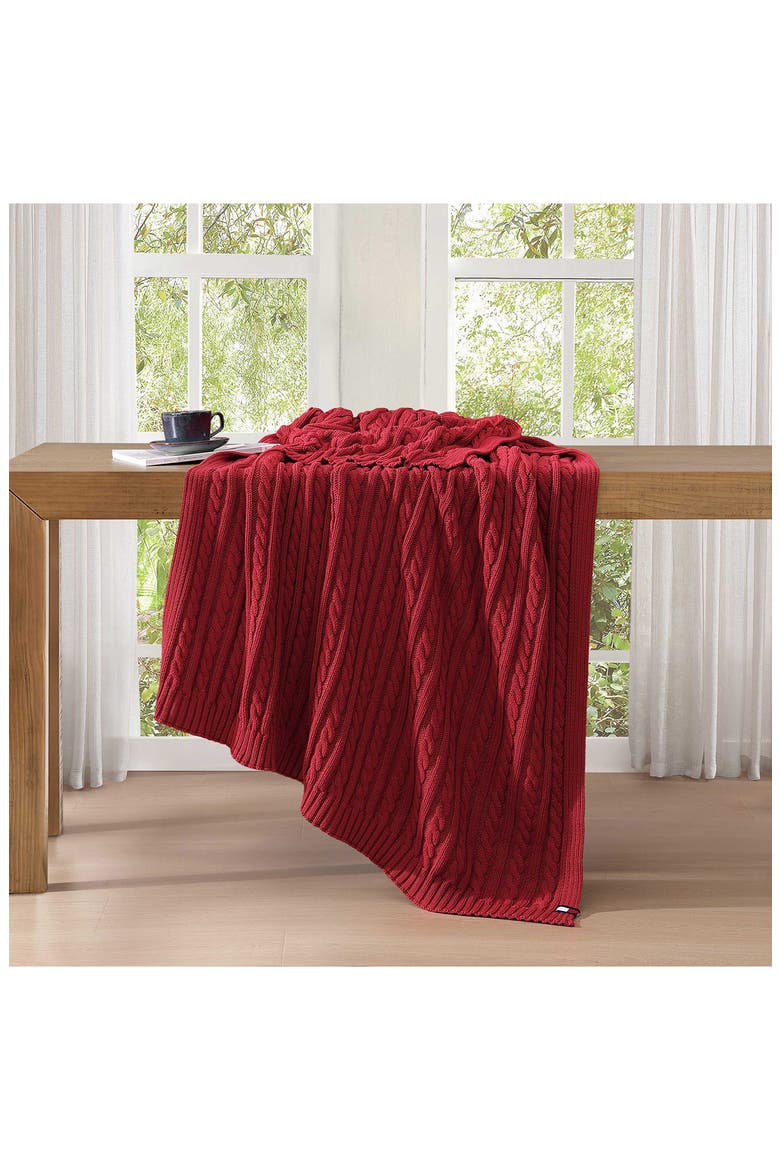 Cable Knit Throw, Alternate, color, NAVIGATOR RED