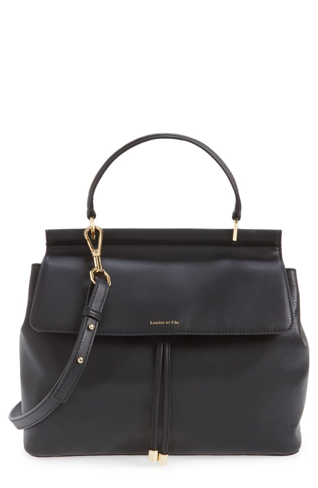 'Towa' Leather Top Handle Satchel, Main, color, BLACK