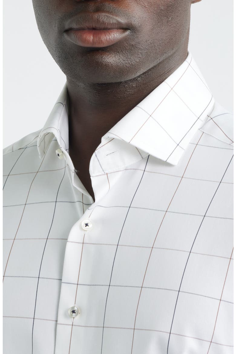 Modern Fit Windowpane Check Non-Iron Cotton Twill Dress Shirt, Alternate, color, BROWN