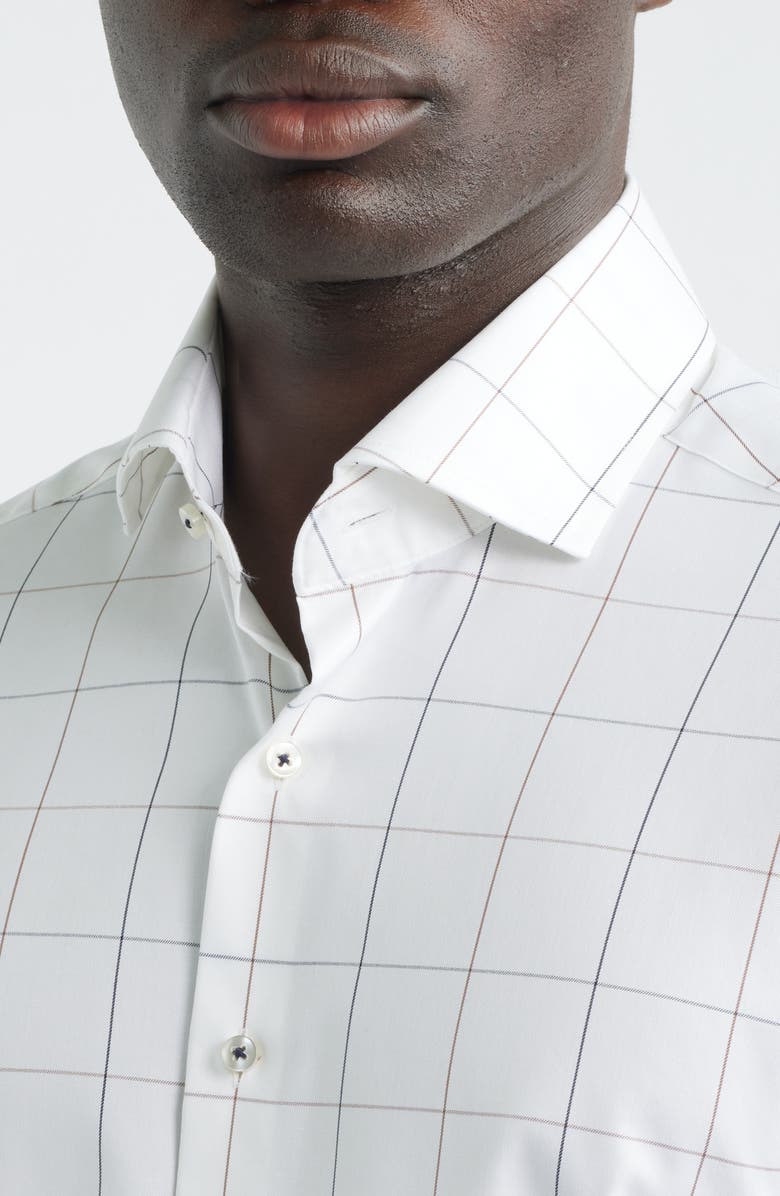 1863 by Eterna Modern Fit Windowpane Check Non-Iron Cotton Twill Dress Shirt, Alternate, color, Brown