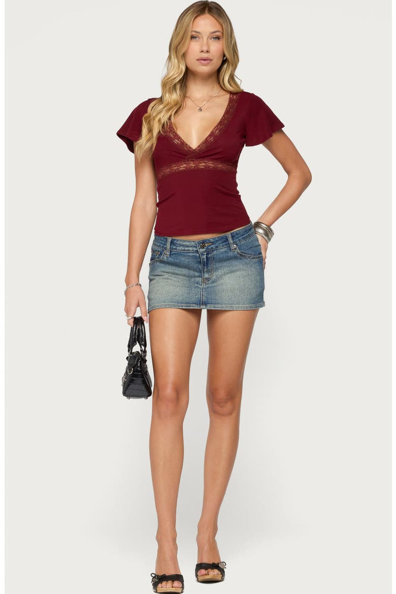 Yvetta Lacy Flutter Sleeve Top, Alternate, color, BURGUNDY