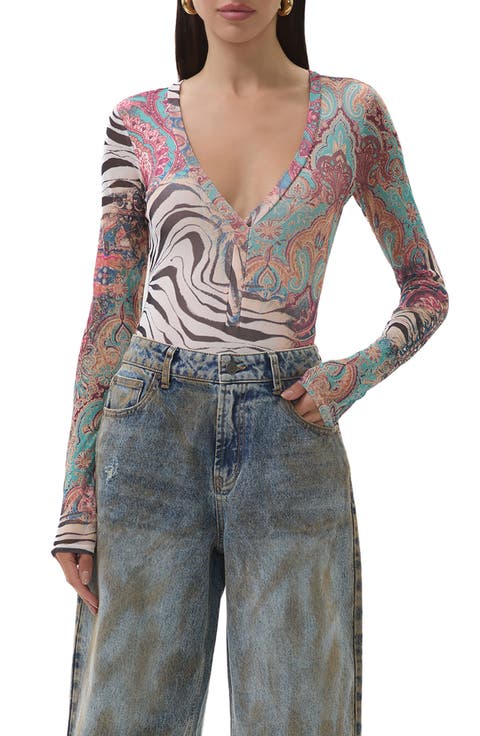 Harris Mixed Print Mesh Bodysuit