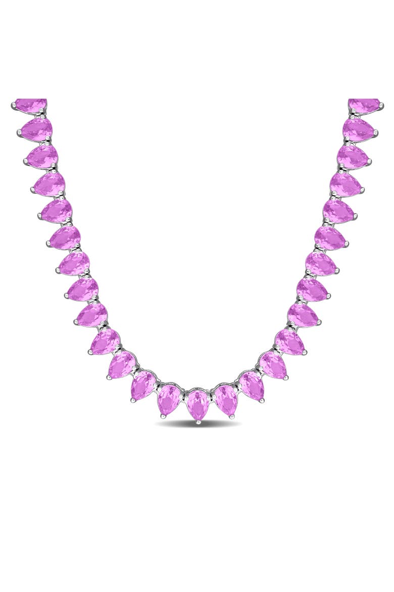Lab-Created Pink Sapphire Tennis Necklace, Main, color, Pink Sapphire