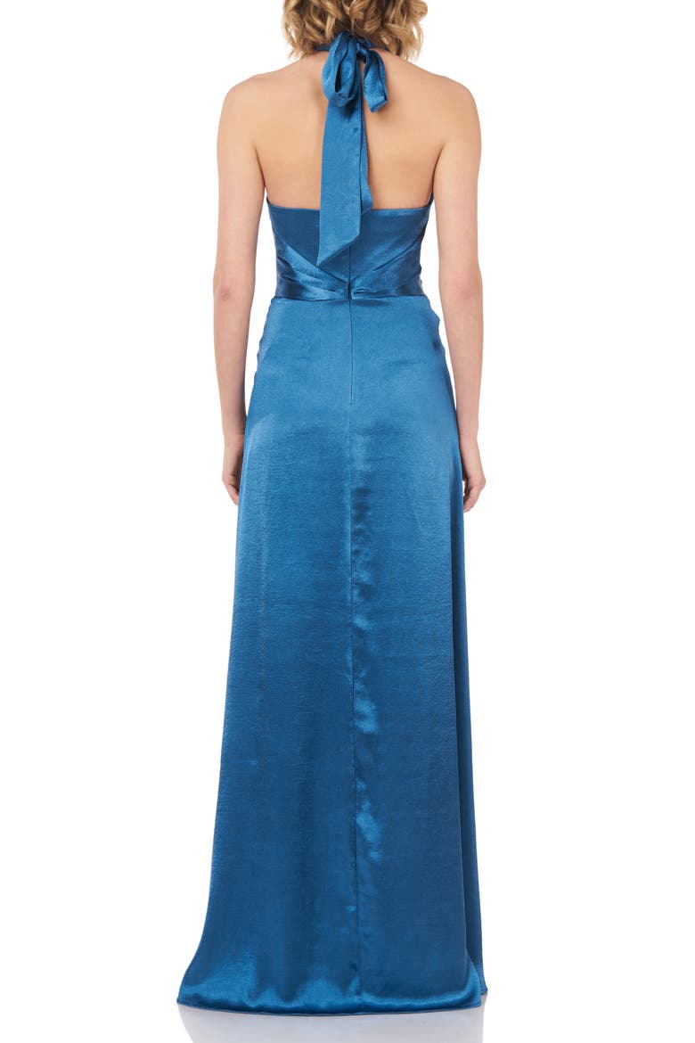 Simone Halter Satin Gown, Alternate, color, TEAL