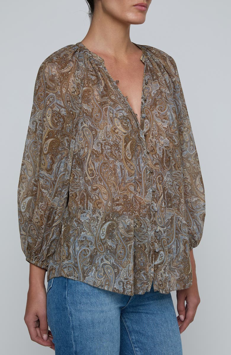 L'AGENCE Teagan Paisley Puff Sleeve Top, Alternate, color, Neutral/ Blue Ditsy Paisley