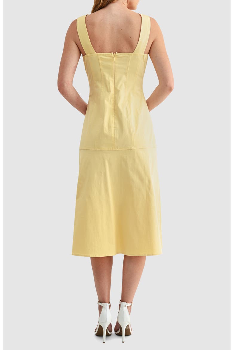 Seamed Fit & Flare Stretch Cotton Midi Dress, Alternate, color, YELLOW