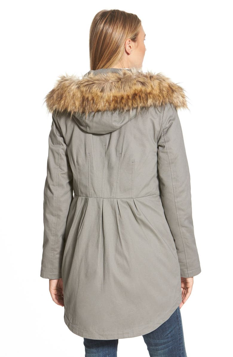Sam Edelman Twill Pleat Skirt Parka with Faux Fur Trim Hood, Alternate, color, 