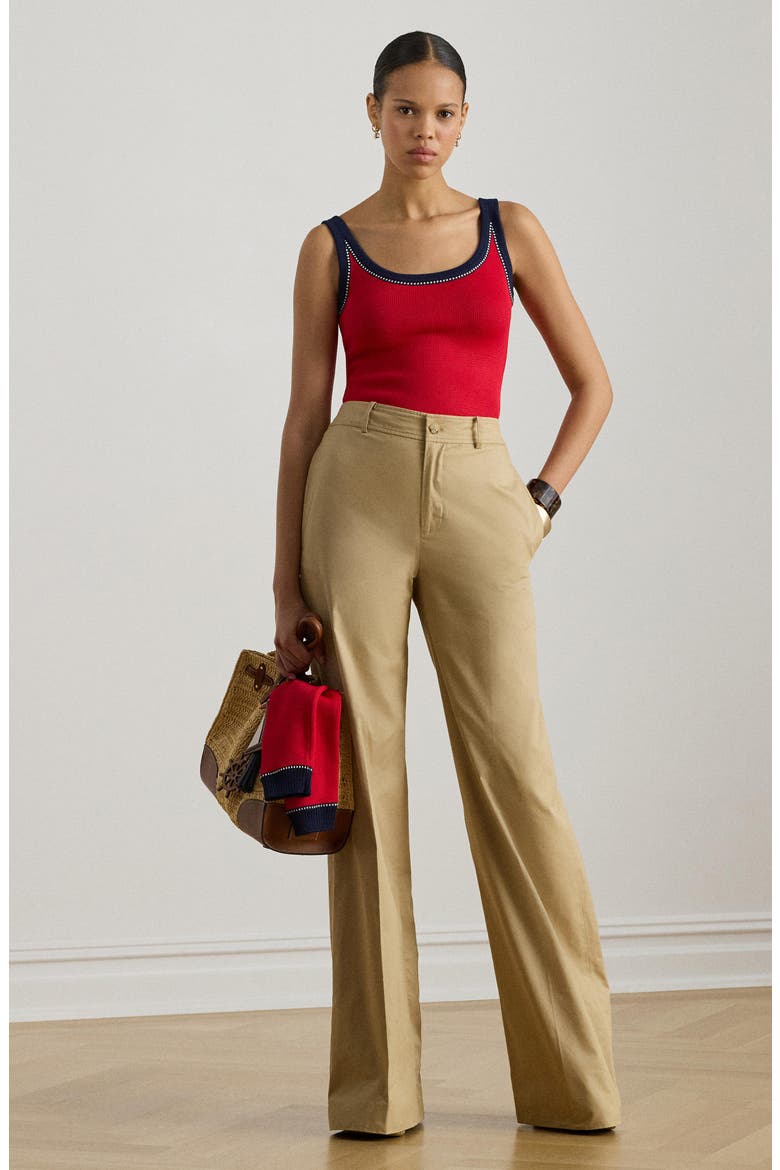 High Waist Wide Leg Cotton Twill Pants, Alternate, color, BIRCH TAN BEIGE