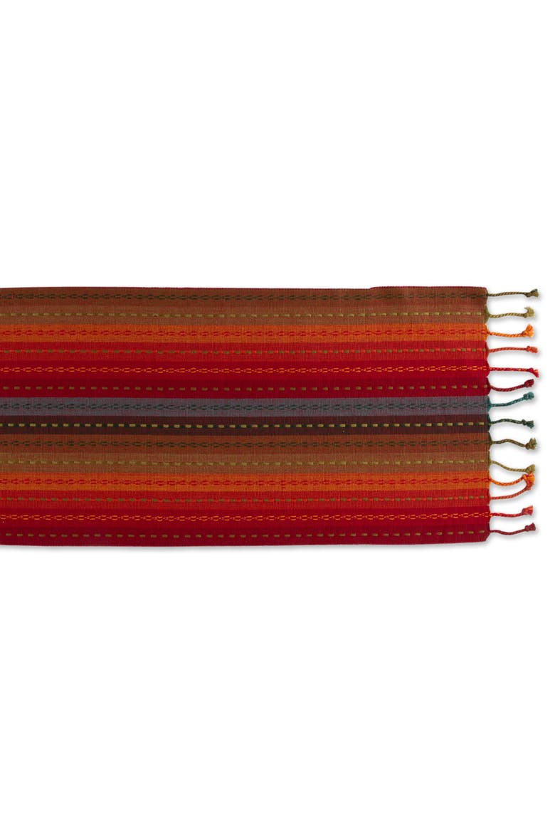 Tonal Stripe With Fringe 14x72" Table Runner, Alternate, color, Spice